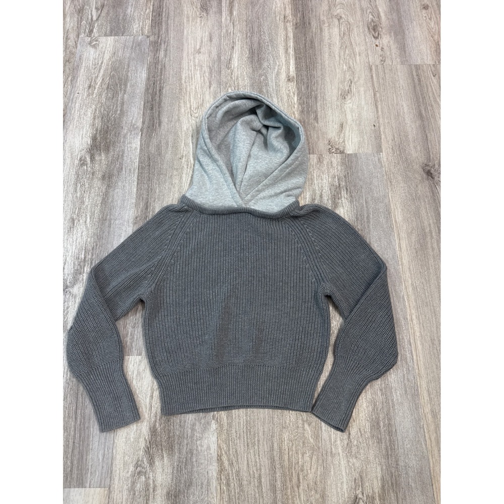 all:row Womens Gray Ribbed Knit Contrast Hooded Sweater Size Small